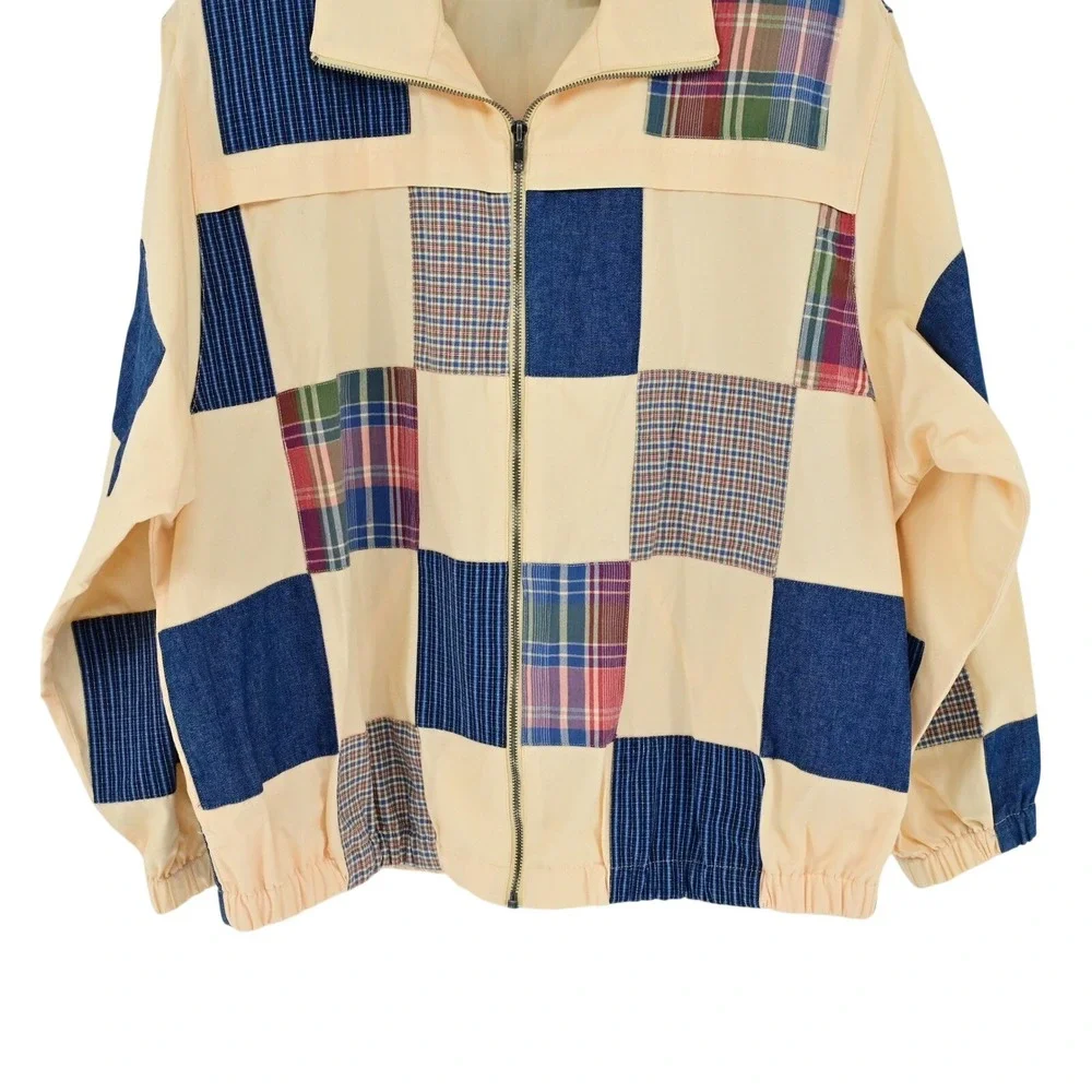 Vintage‎ Granny Grandpa Koret City Blues Patchwork Zip Up Jacket Patchwork